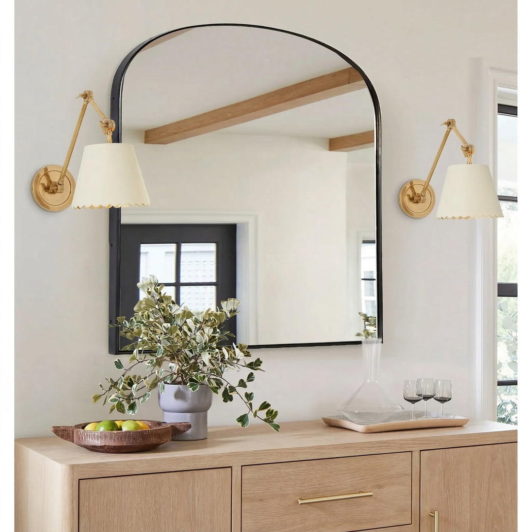 Foldray Scalloped Drum Shade Wall Sconce – Modern Rustic Wall Light for Bedroom