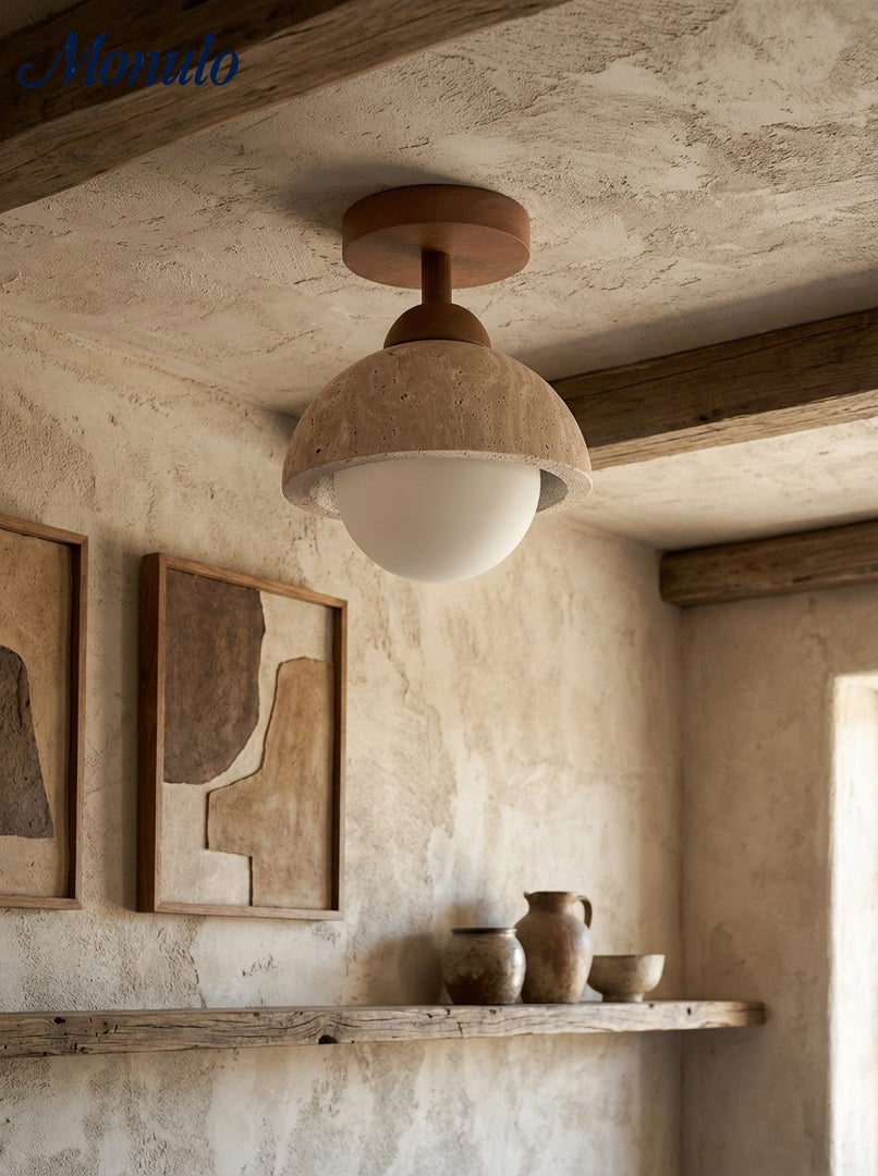 Wabi-Sabi Travertine Dome Ceiling Light