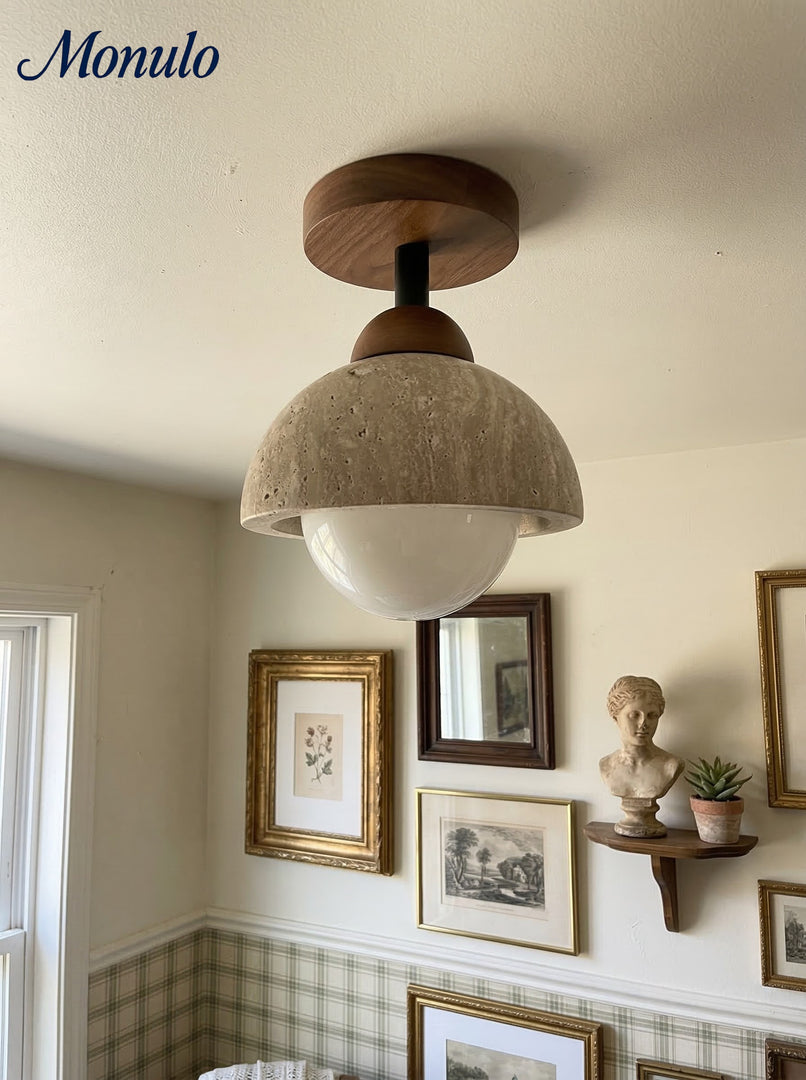 Wabi-Sabi Travertine Dome Ceiling Light
