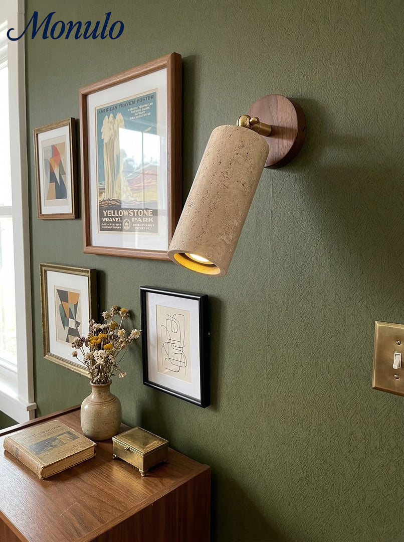 Aplique de pared cilíndrico de travertino