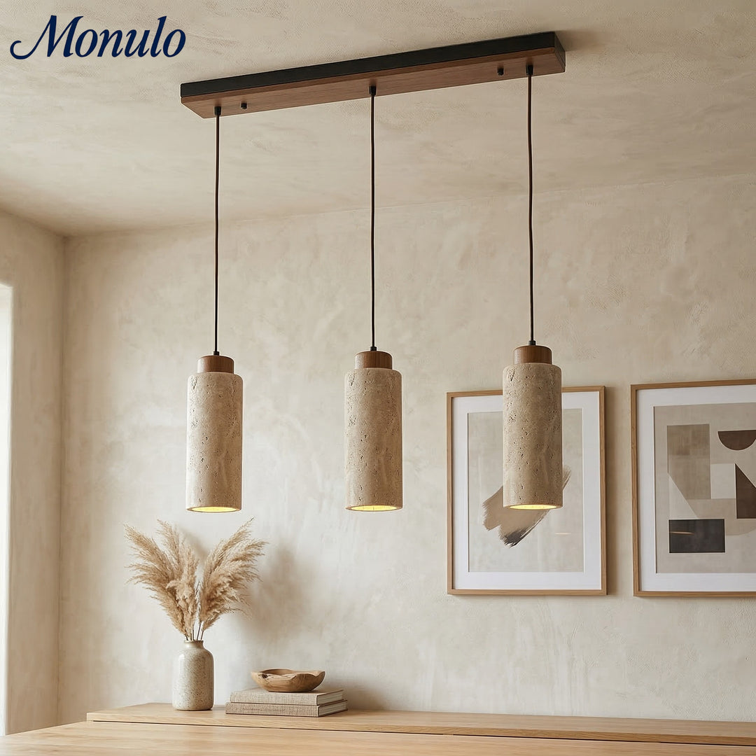 Lámpara colgante de piedra travertino de madera maciza Wabi Sabi M37