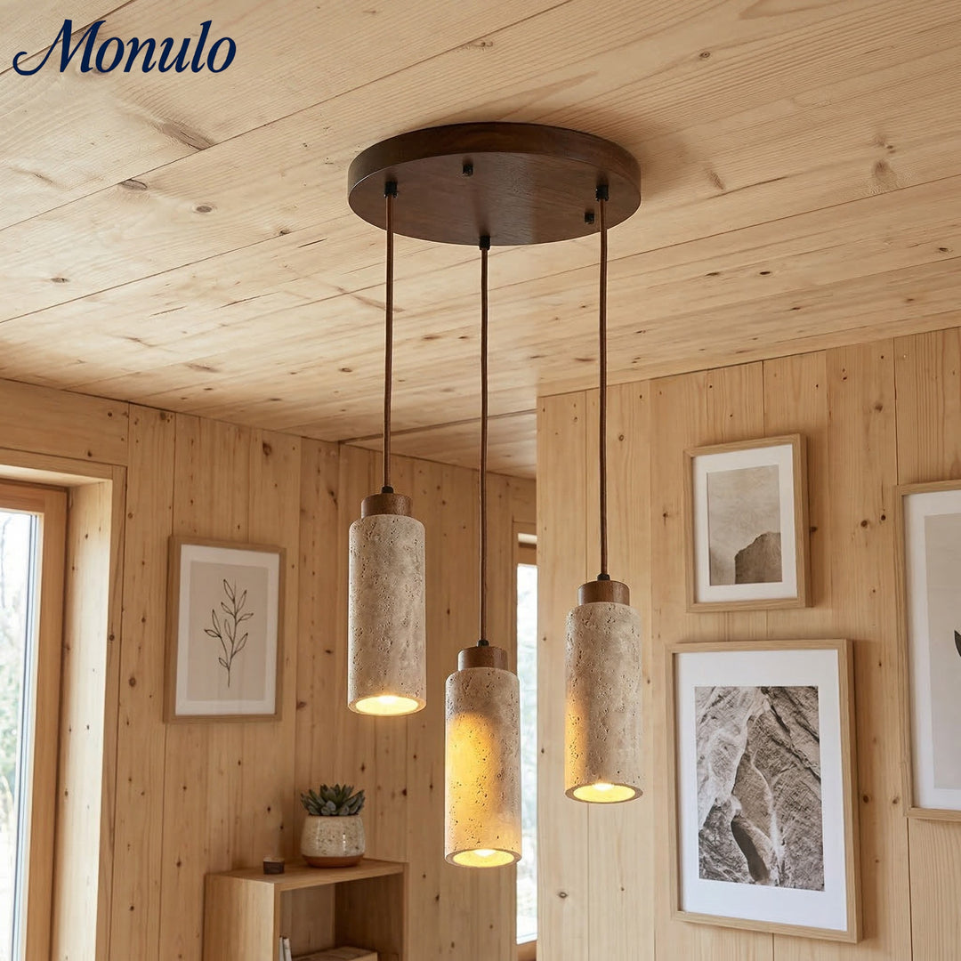 Lámpara colgante de piedra travertino de madera maciza Wabi Sabi M37