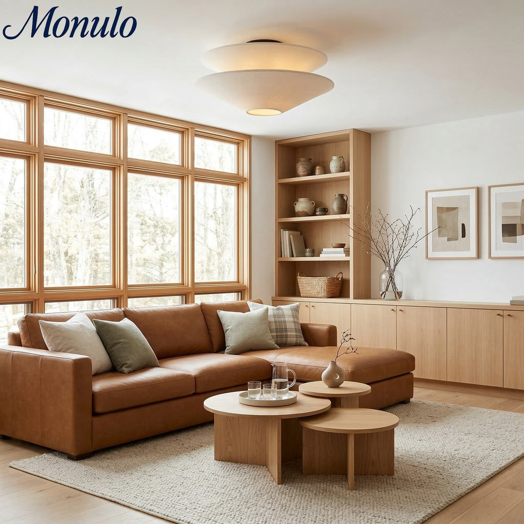 Lámpara de techo empotrada Solivara con pantalla de tela y lino: ideal para dormitorios y pasillos.