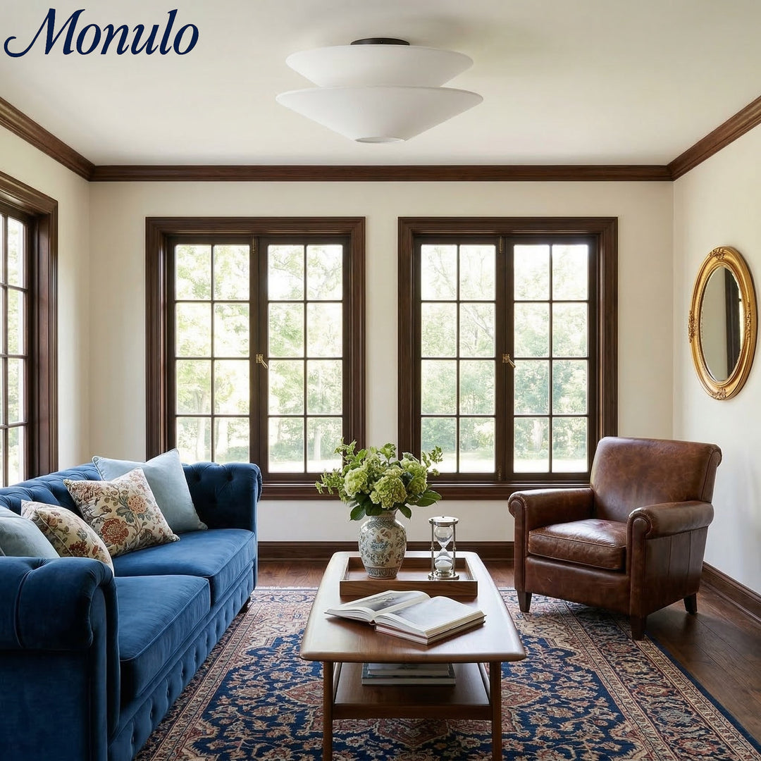 Lámpara de techo empotrada Solivara con pantalla de tela y lino: ideal para dormitorios y pasillos.