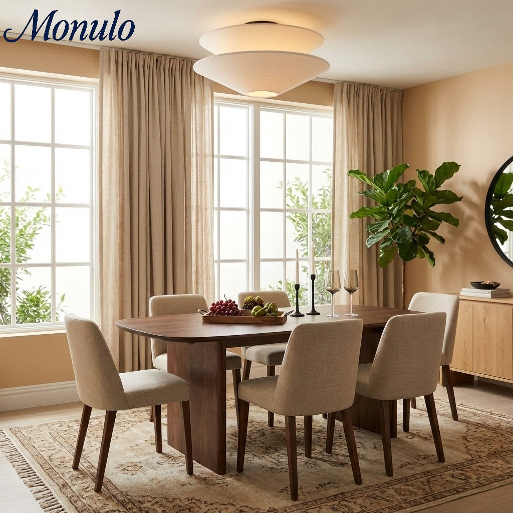 Lámpara de techo empotrada Solivara con pantalla de tela y lino: ideal para dormitorios y pasillos.