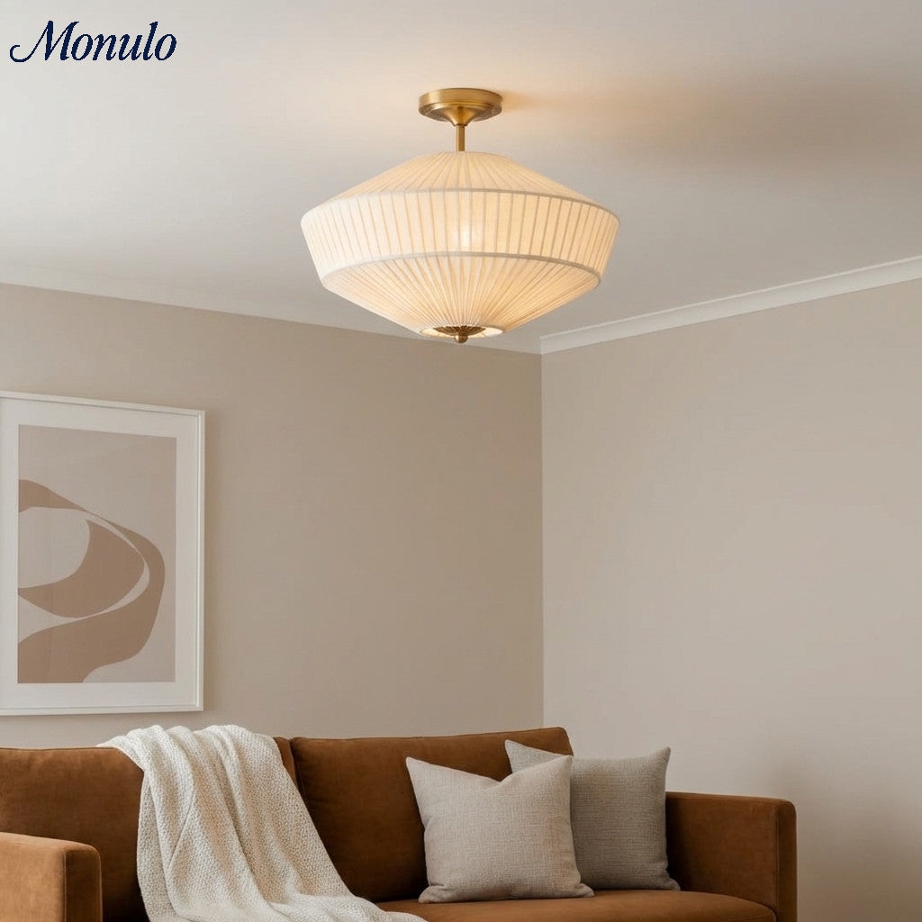 Plafonnier semi-encastré Elumina Silk avec abat-jour en métal et tissu – Idéal pour le salon et la chambre à coucher