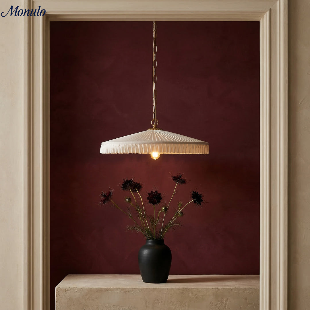 Lámpara colgante Elumina con pantalla de seda plisada elegante – Lámpara colgante de estilo Mid-Century para comedor