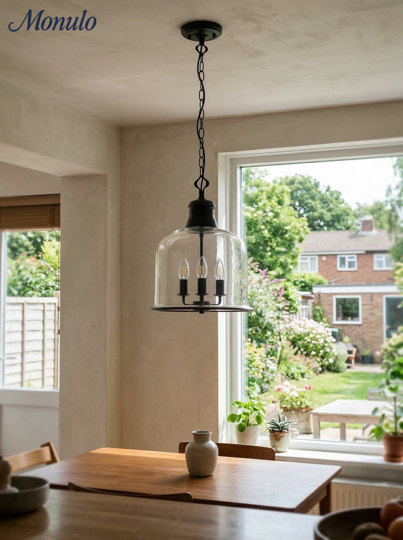 American Vintage gealterte klare Glockenglas Pendelleuchte