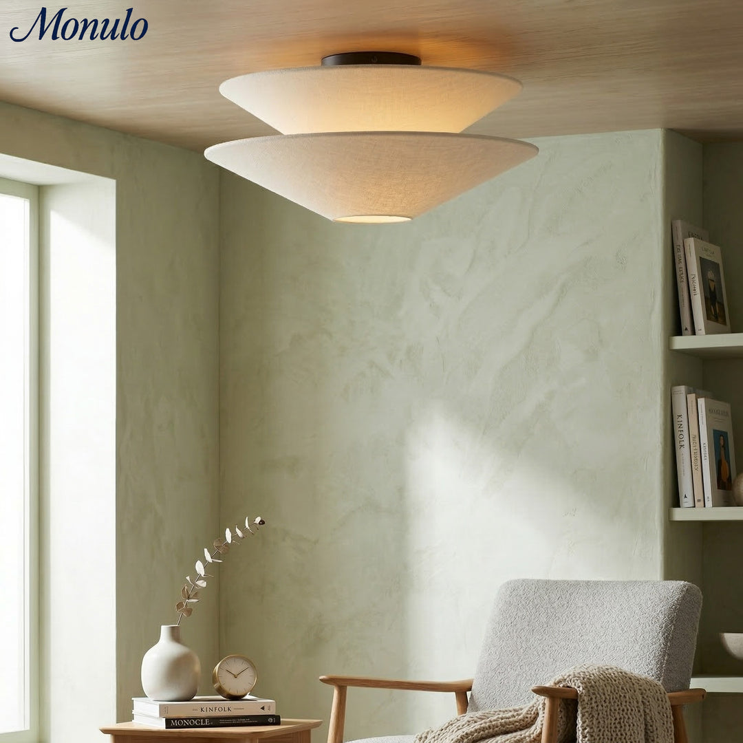 Lámpara de techo empotrada Solivara con pantalla de tela y lino: ideal para dormitorios y pasillos.