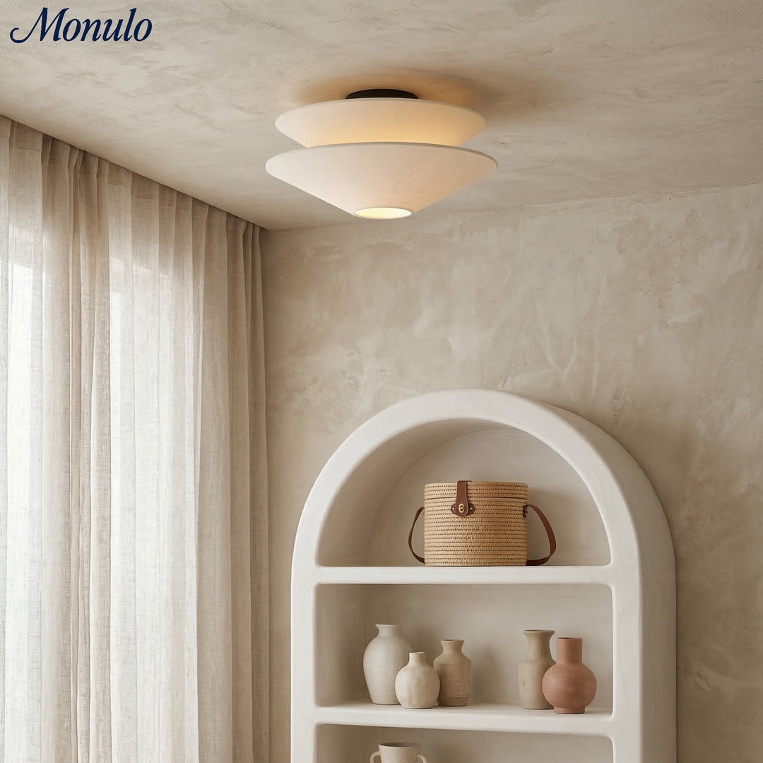 Lámpara de techo empotrada Solivara con pantalla de tela y lino: ideal para dormitorios y pasillos.