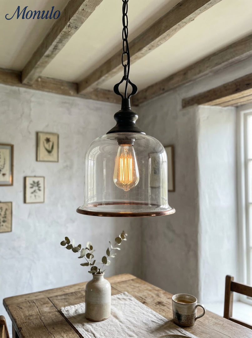 American Vintage gealterte klare Glockenglas Pendelleuchte