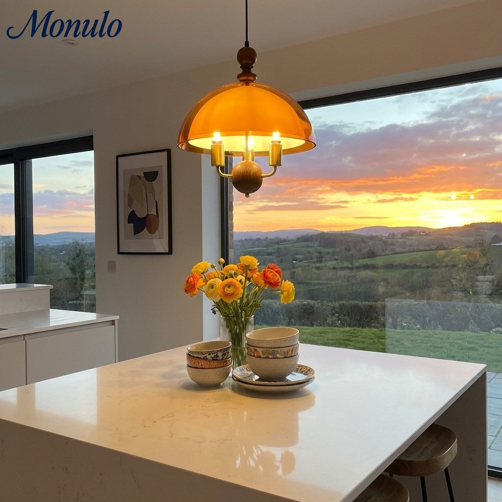 Sunset Afterglow Sunset Medieval Pendant Light with French Acrylic Shade for Dining Room and Foyer