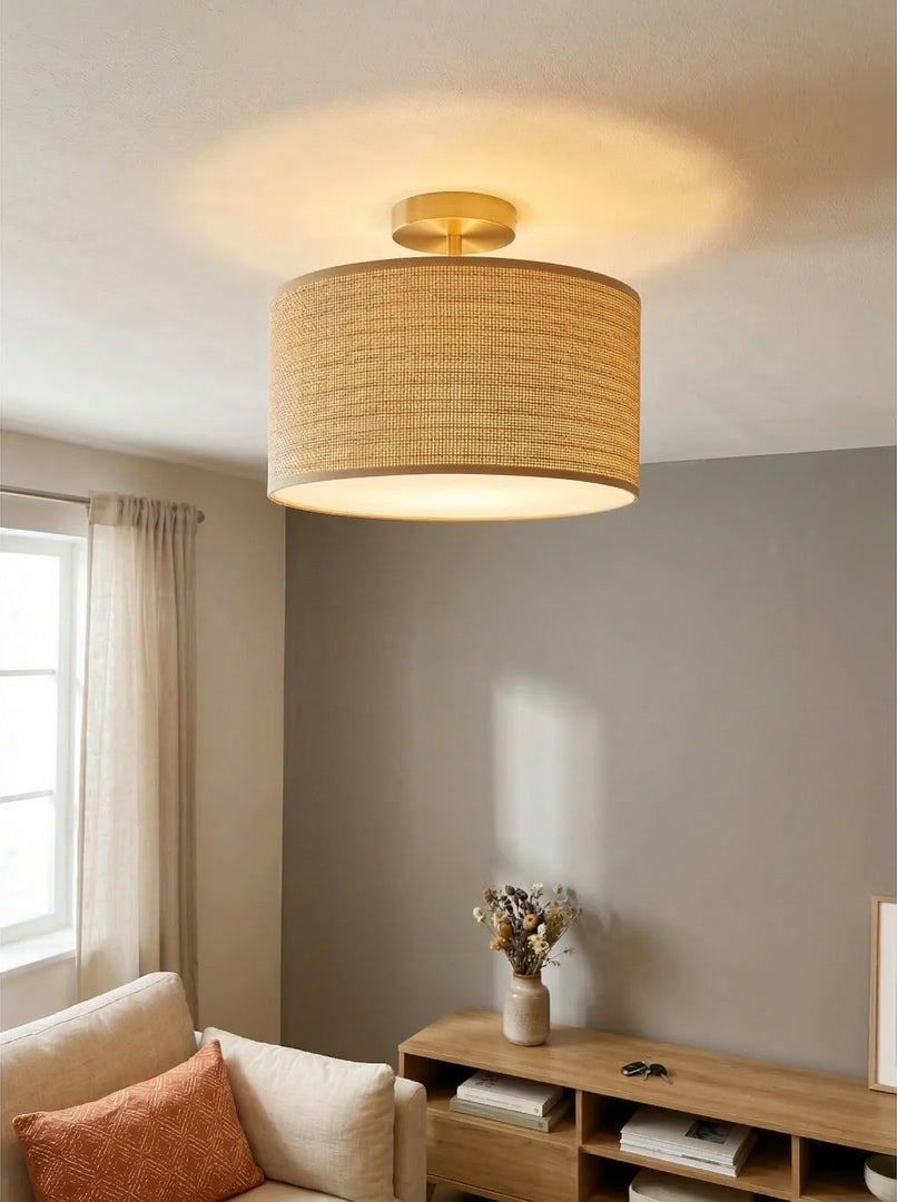 Dumora Drum Woven Ceiling Light - Rustic Boho Semi Flush Mount Light