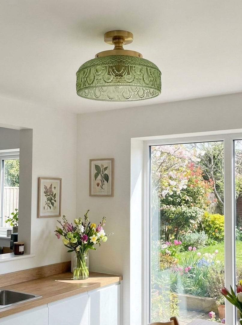 Lámpara de techo Verdoma de vidrio ondulado y metal – Diseño minimalista para dormitorio y pasillo