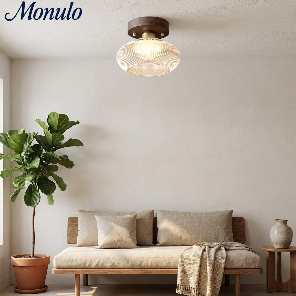 Soliro Minimalistische Kuppel Holz-Glas Deckenleuchte - Beleuchtung für Küche und Wohnzimmer