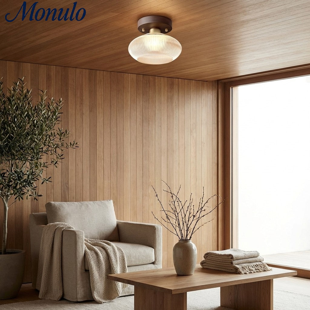 Soliro Minimalistische Kuppel Holz-Glas Deckenleuchte - Beleuchtung für Küche und Wohnzimmer
