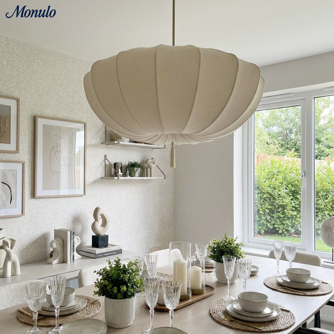Lustre à cadre rond en fer japonais - Lampe traditionnelle en tissu pour chambre