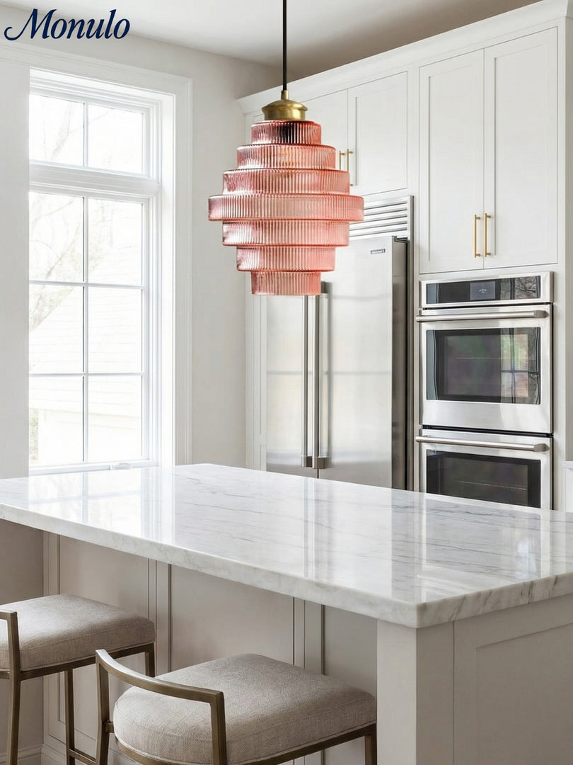 Antique Ribbed Glass Hanging Light - Retro Pendant for Dining Room