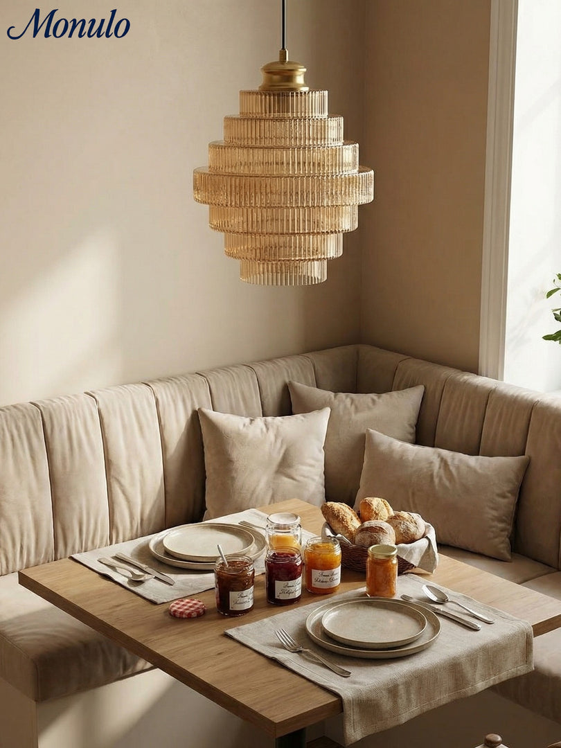 Antique Ribbed Glass Hanging Light - Retro Pendant for Dining Room