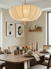 Japanese Round Iron Frame Chandelier - Traditional Fabric Lamp for Bedroom