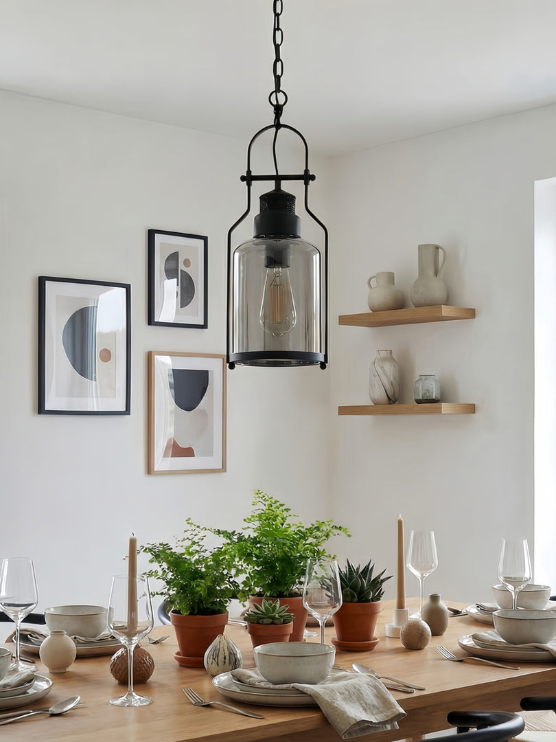 Lirra Cylindrical Pendant Light - Retro Industrial Glass Light for Dining Room