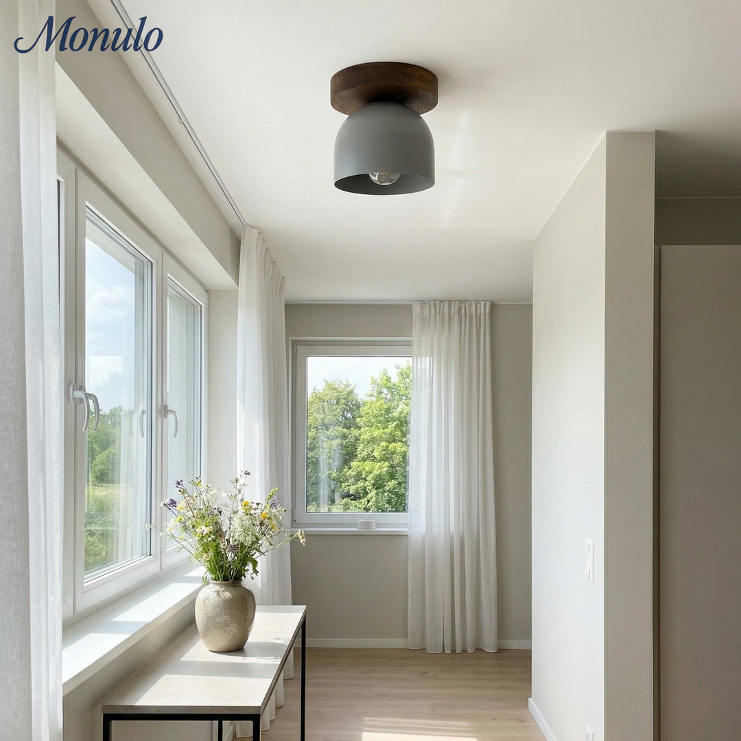 Metio Dome Scandinavian Oak Flush Mount Ceiling Light – Modern Minimalist Design for Living Room & Bedroom