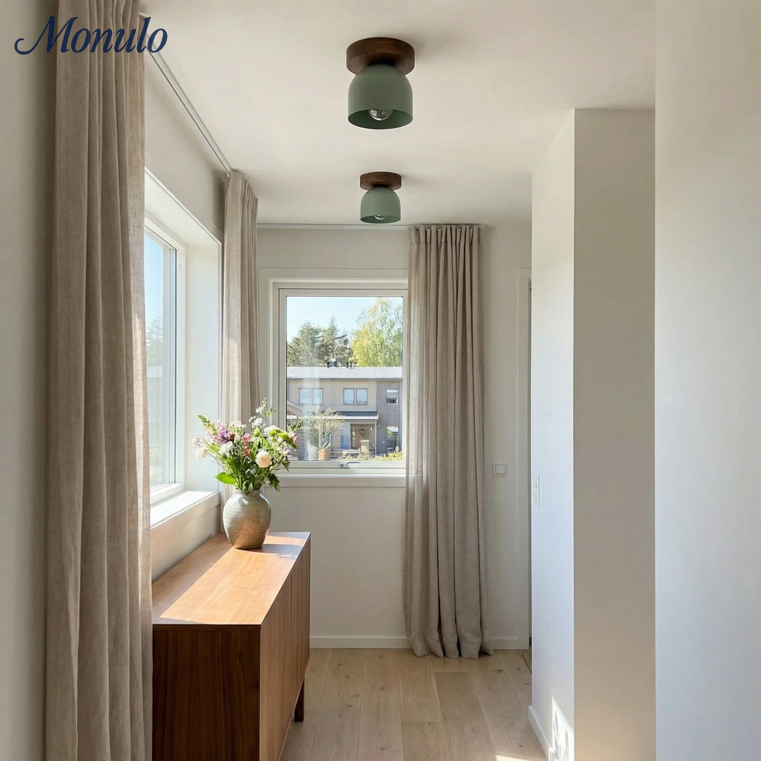 Metio Dome Scandinavian Oak Flush Mount Ceiling Light – Modern Minimalist Design for Living Room & Bedroom