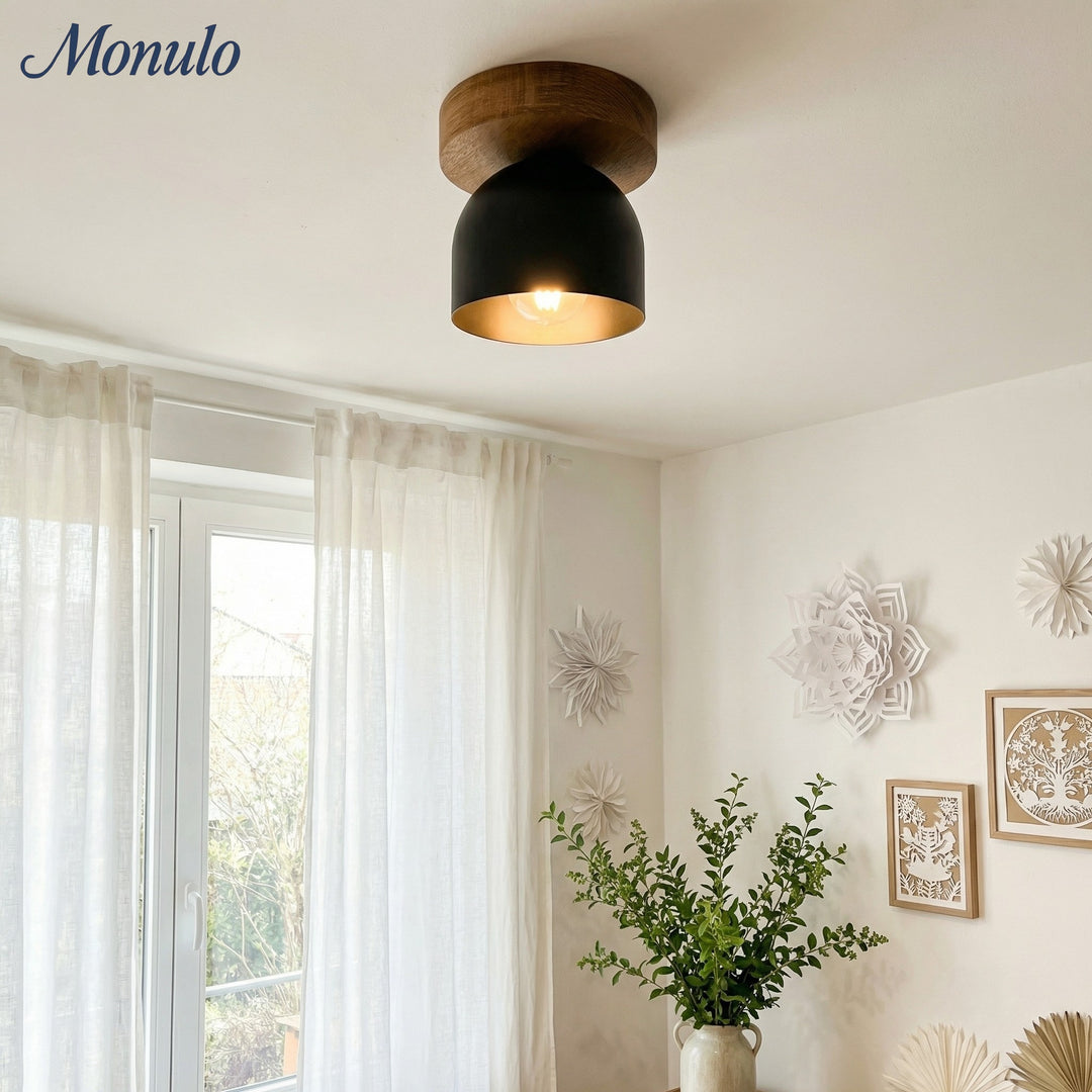 Metio Dome Scandinavian Oak Flush Mount Ceiling Light – Modern Minimalist Design for Living Room & Bedroom