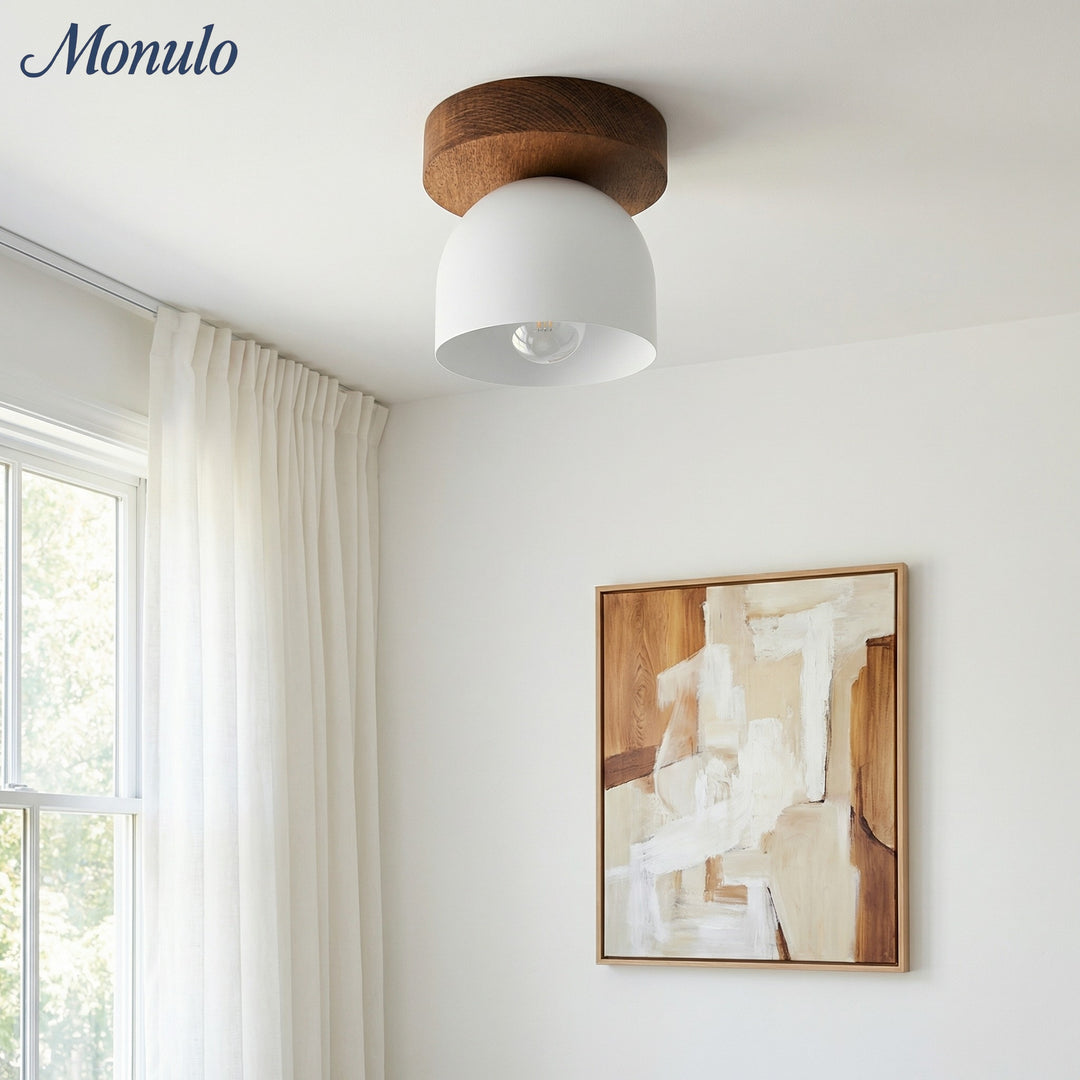 Metio Dome Scandinavian Oak Flush Mount Ceiling Light – Modern Minimalist Design for Living Room & Bedroom