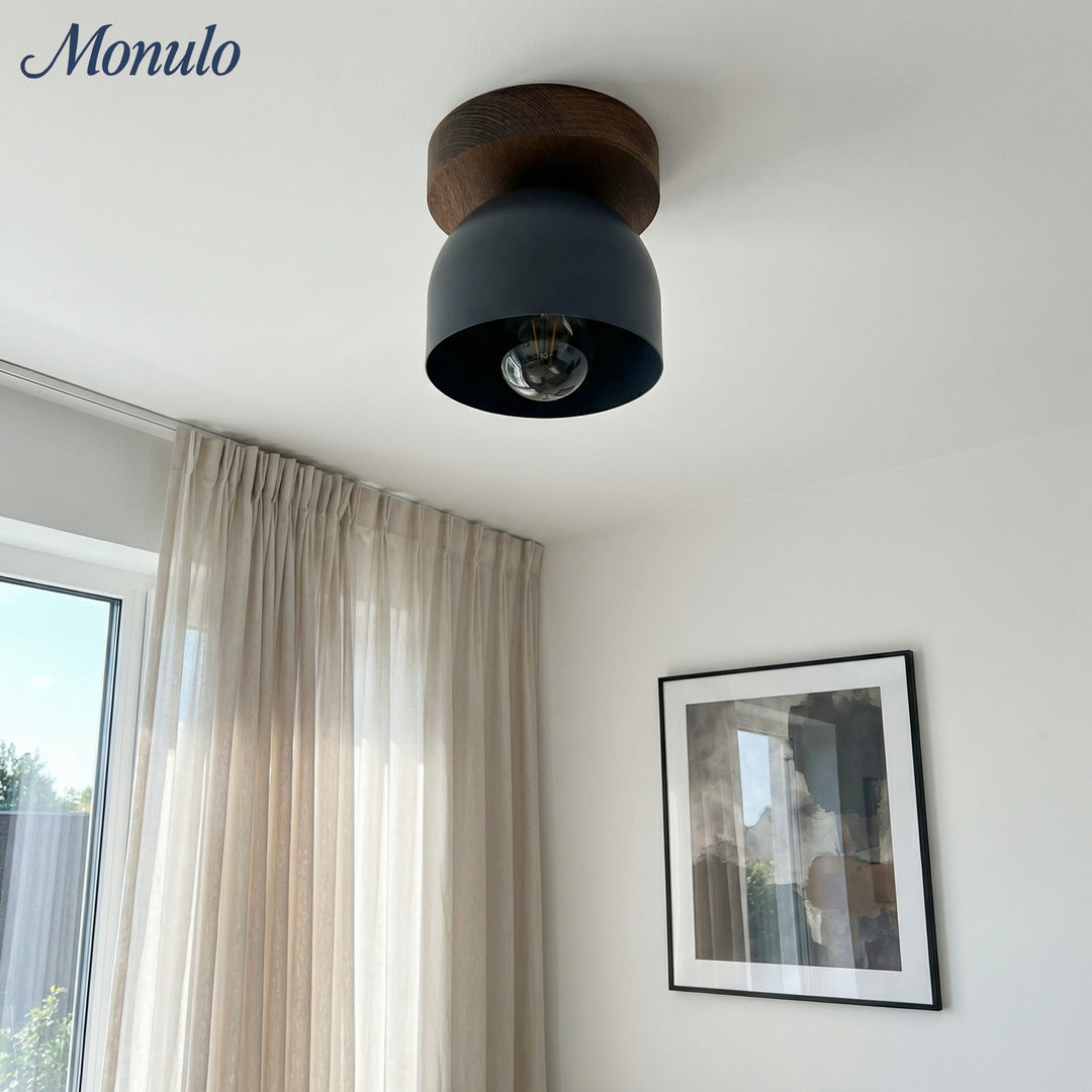 Metio Dome Scandinavian Oak Flush Mount Ceiling Light – Modern Minimalist Design for Living Room & Bedroom