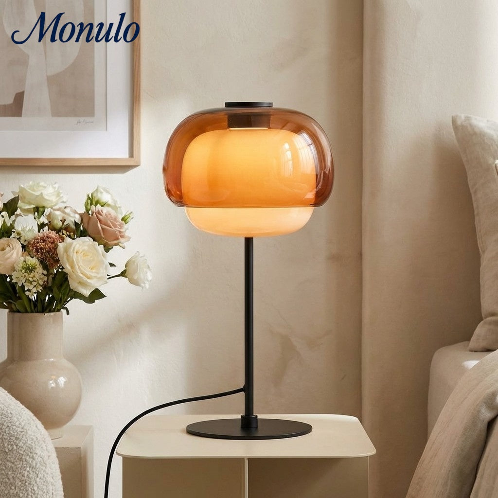 Lampe de table Clinco en verre teinté, silhouette de champignon – Luminaire design polyvalent pour buffet ou table de chevet