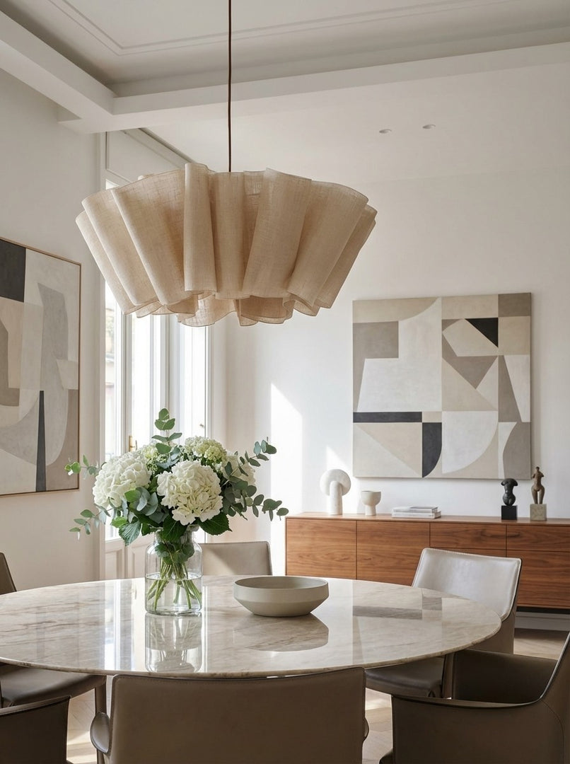 Oslan Pleated Fabric Pendant – Nordic Minimal Style Lighting for Dining Room