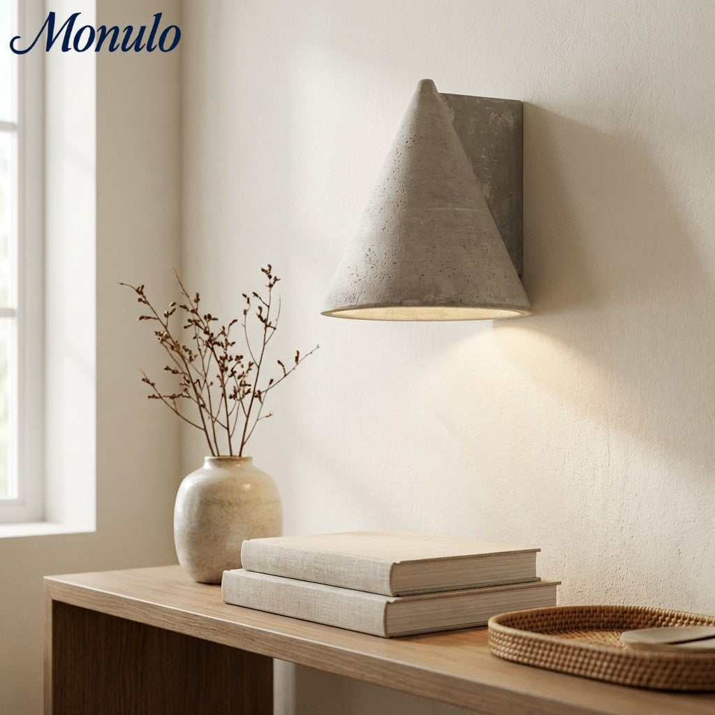 Concrellia Tapered Concrete Shade Modern Wall Sconce - Bedroom Hallway Light