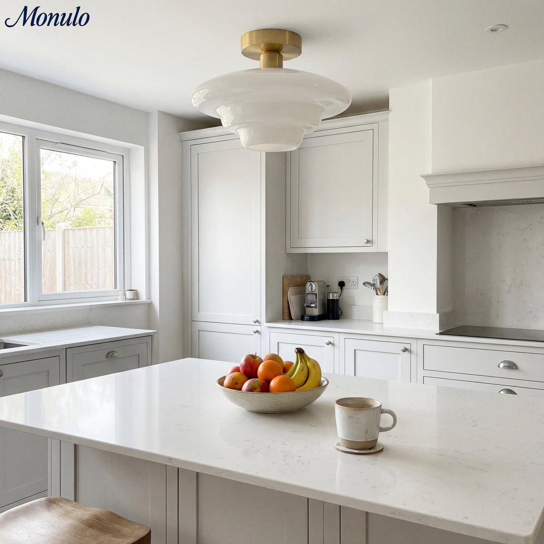 Plafonnier fixe Art Déco en verre laiteux