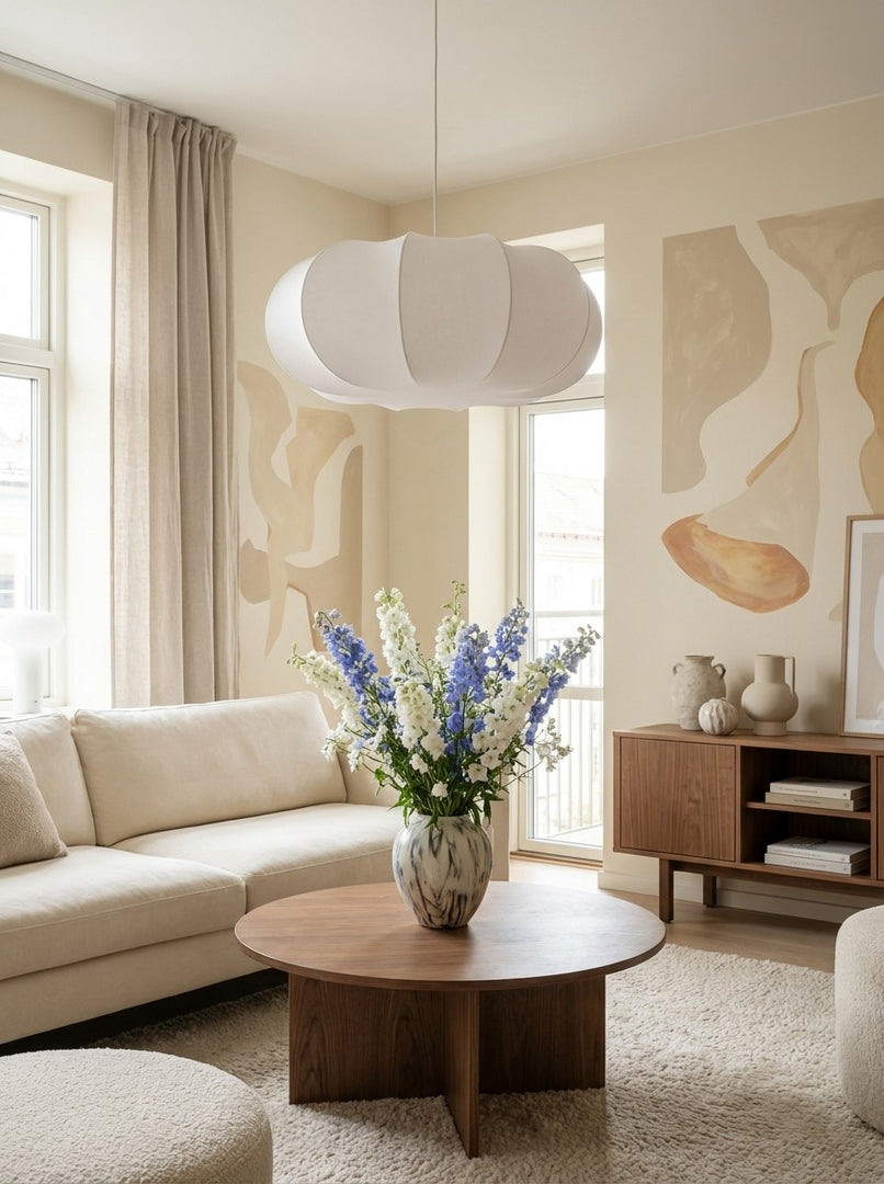 Japandi Silk Pumpkin Pendant Light Fixture for Dining Table, Kitchen Island and Living Room