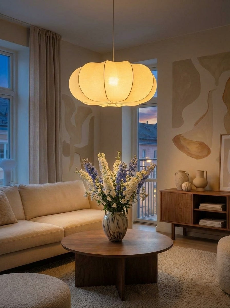 Japandi Silk Pumpkin Pendant Light Fixture for Dining Table, Kitchen Island and Living Room