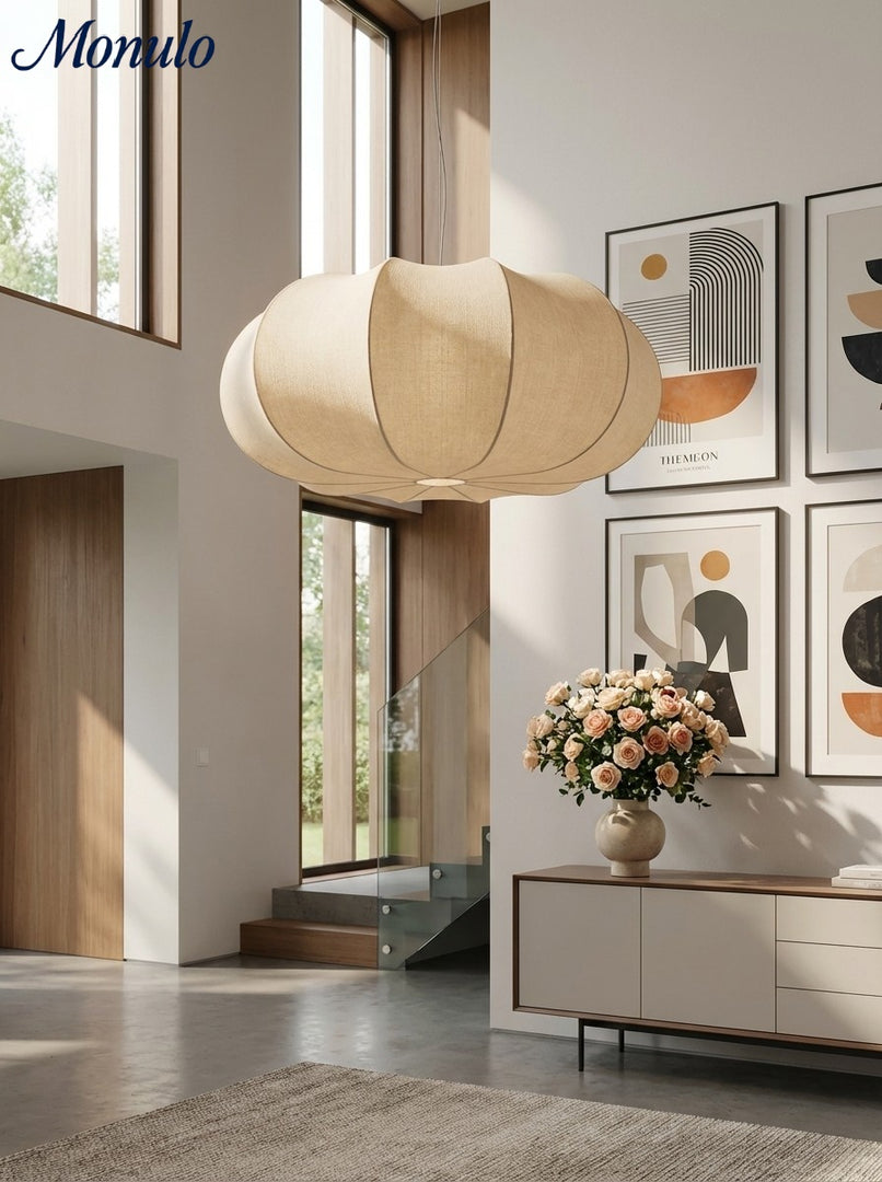 Japandi Silk Pumpkin Pendant Light Fixture for Dining Table, Kitchen Island and Living Room