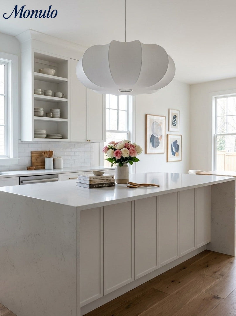 Japandi Silk Pumpkin Pendant Light Fixture for Dining Table, Kitchen Island and Living Room