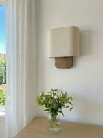 Load image into Gallery viewer, Nolvara Aleena Soft Fabric Luxe Metal Fabric Wall Sconce for Bedroom Reading Light