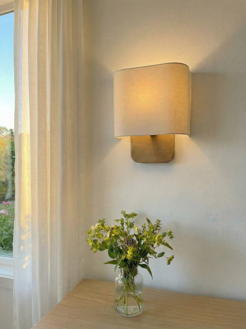 Nolvara Aleena Soft Fabric Luxe Metal Fabric Wall Sconce for Bedroom Reading Light