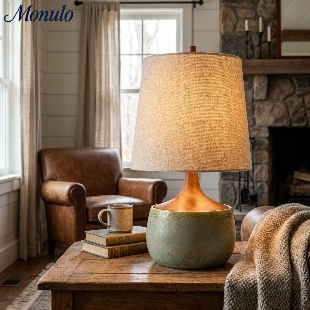 Avero Ambient Table Lamp with Artistic Ribbed Fabric Surface for Sofa Side Table and Desk