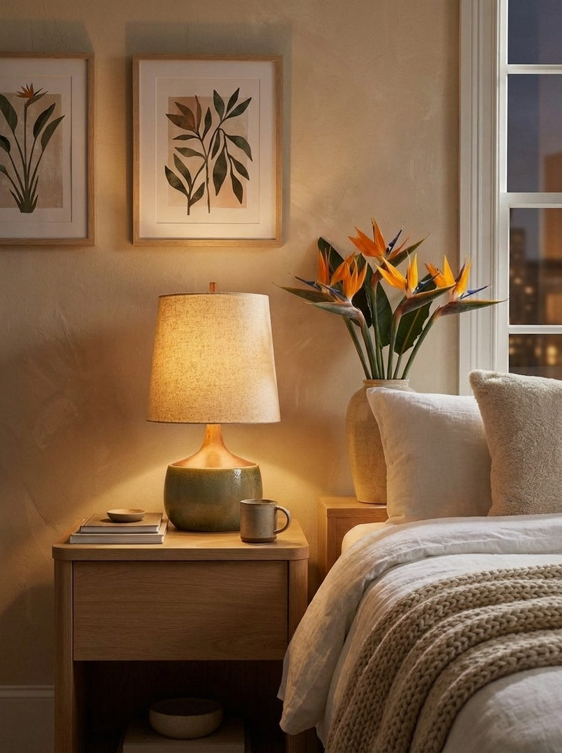 Avero Ambient Table Lamp with Artistic Ribbed Fabric Surface for Sofa Side Table and Desk