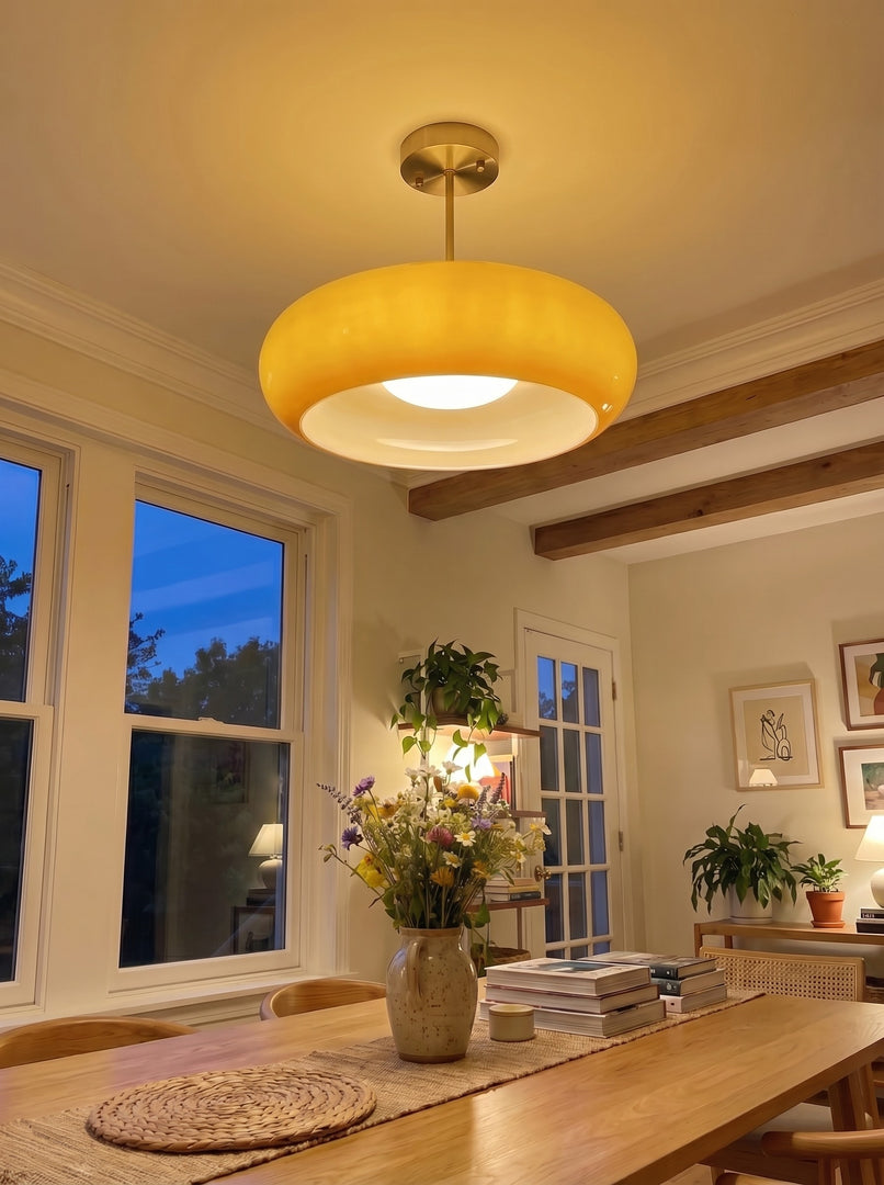 Bauhaus Glass Disc Ceiling Lamp – Retro Brass Flush Mount Fixture