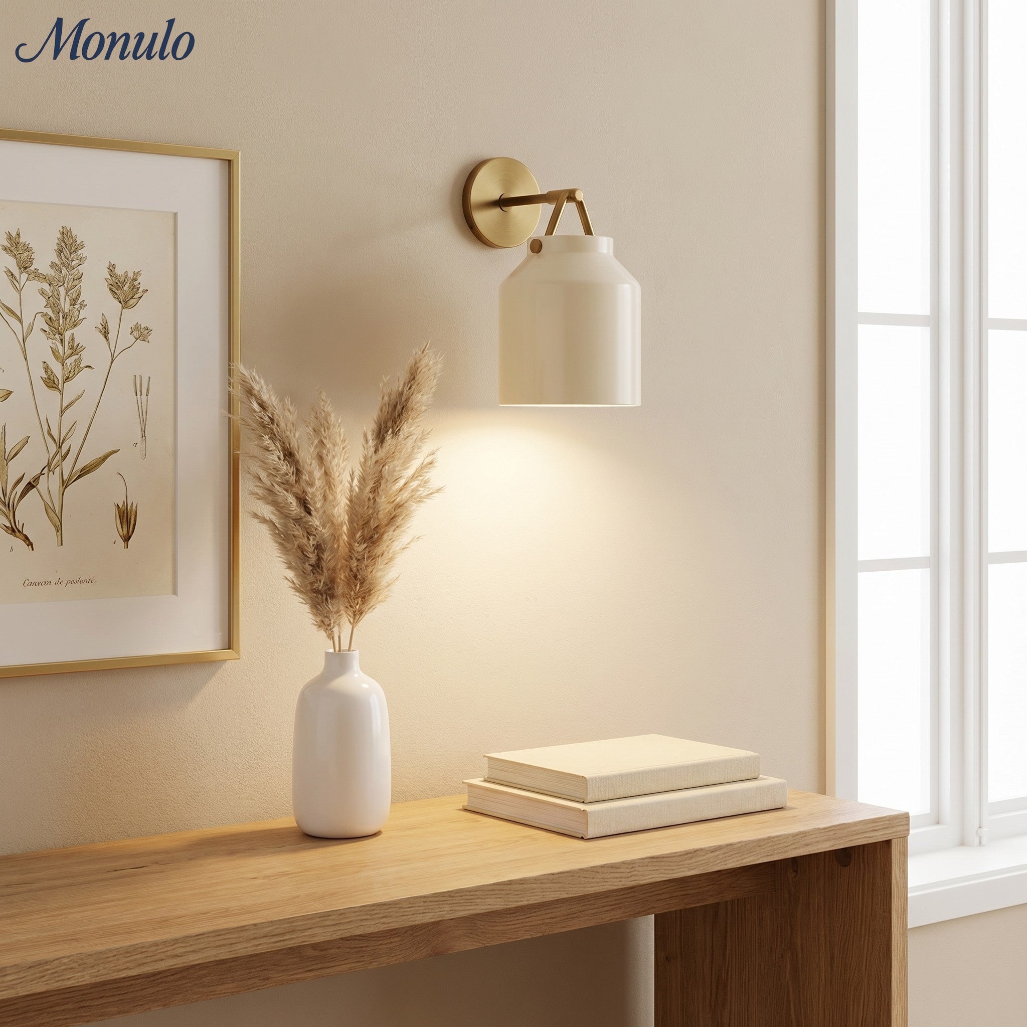 Hanton Minimalistische Wandleuchte – Vintage Milchglas-Wandleuchte mit Metallakzent