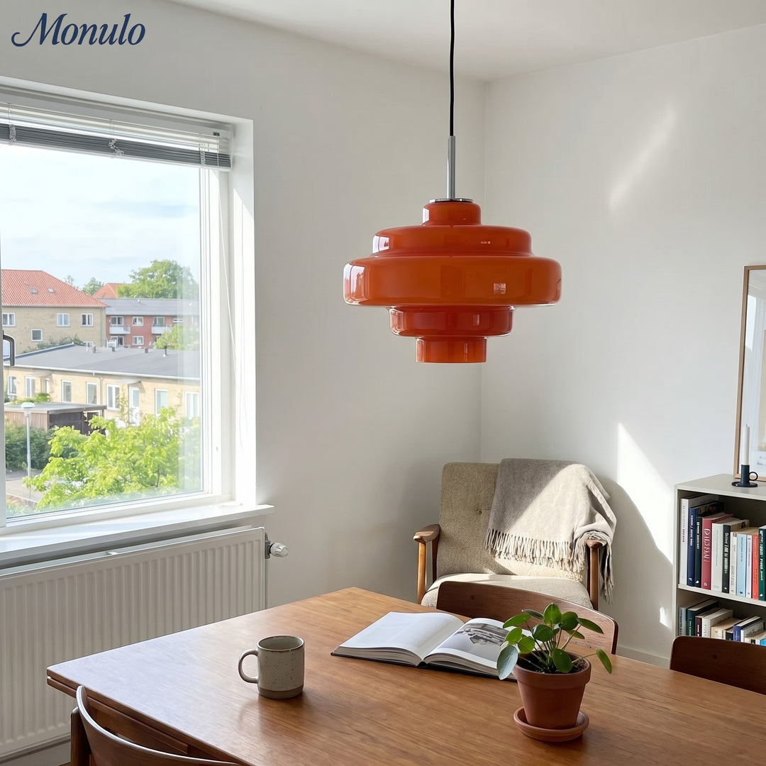 Lámpara colgante Koloro con pantalla de vidrio coloreado: moderna lámpara de suspensión ajustable para interiores.