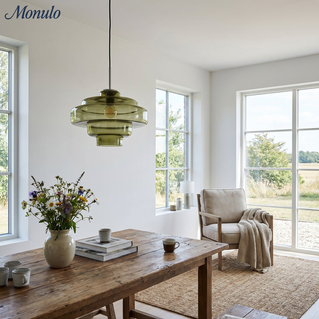 Lámpara colgante Koloro con pantalla de vidrio coloreado: moderna lámpara de suspensión ajustable para interiores.