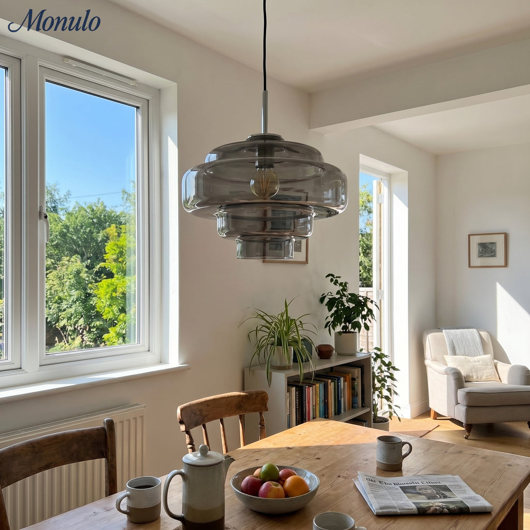 Lámpara colgante Koloro con pantalla de vidrio coloreado: moderna lámpara de suspensión ajustable para interiores.