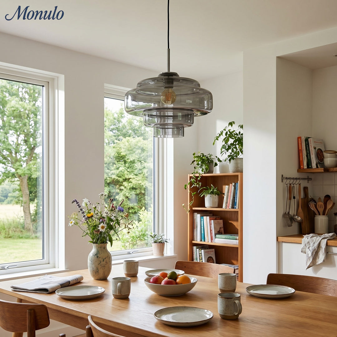 Lámpara colgante Koloro con pantalla de vidrio coloreado: moderna lámpara de suspensión ajustable para interiores.