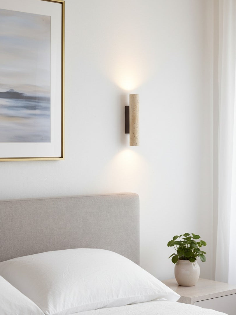 Velstrix Geometrische Wandleuchte - Moderne Travertin-Lampe fürs Schlafzimmer