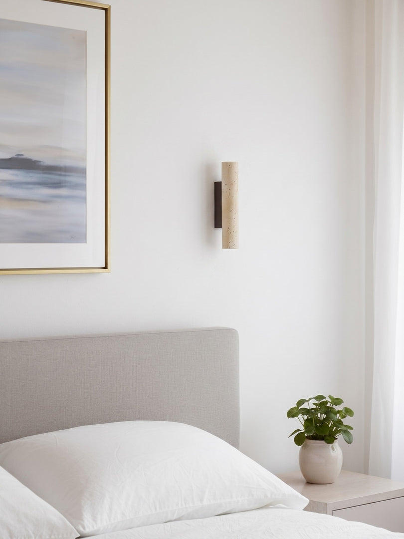 Velstrix Geometrische Wandleuchte - Moderne Travertin-Lampe fürs Schlafzimmer